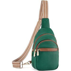 Leather Sling Green Bag Women Small Crossbody Fanny Pack Shoulder Chest Bag